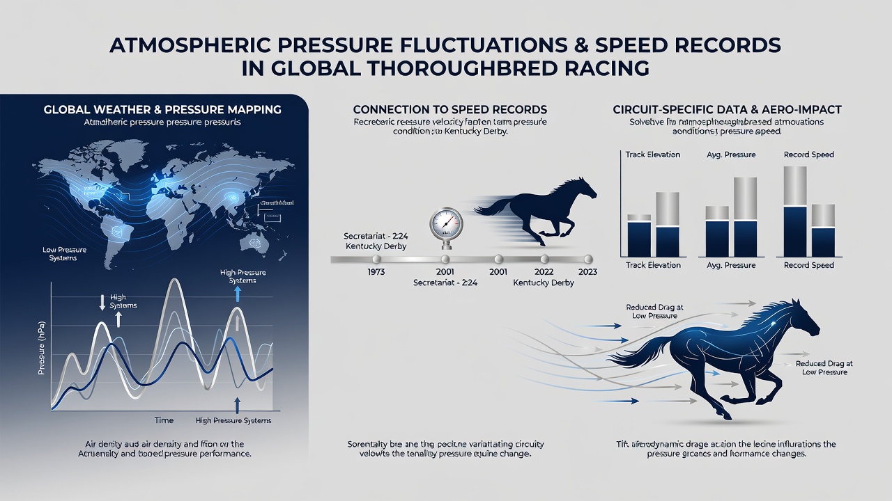 Close-up of a thoroughbred in motion with atmospheric data overlays