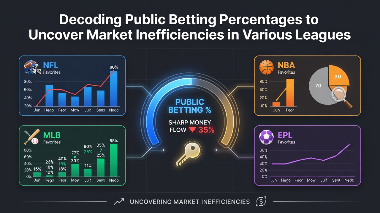 Sports betting dashboard showing public percentage breakdowns across multiple leagues