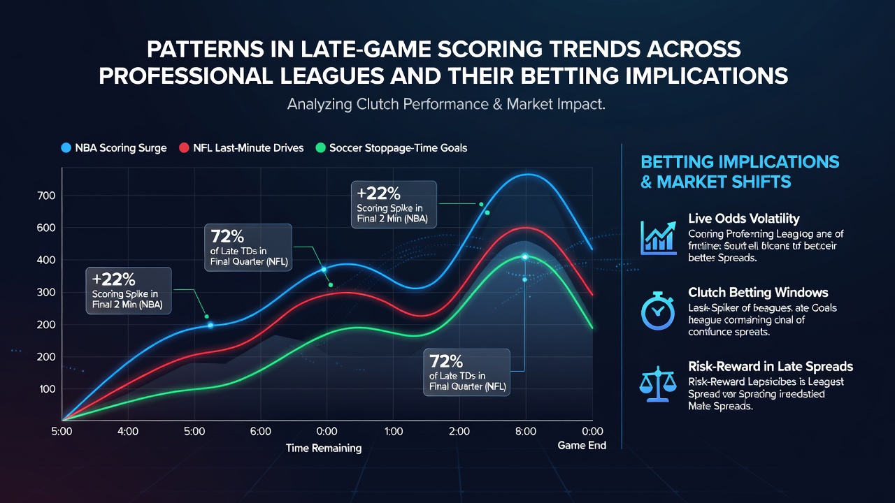 Visual representation of late-game scoring patterns in professional sports leagues with data charts and timelines