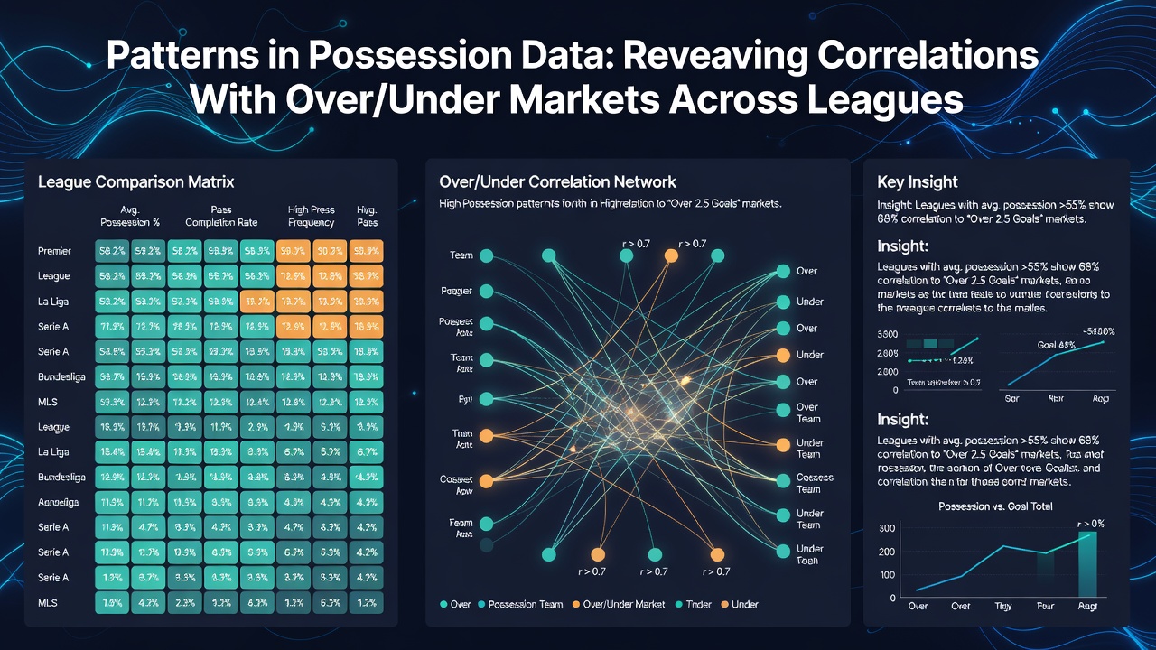 Chart displaying correlation coefficients between possession zones and over/under results across five major European leagues