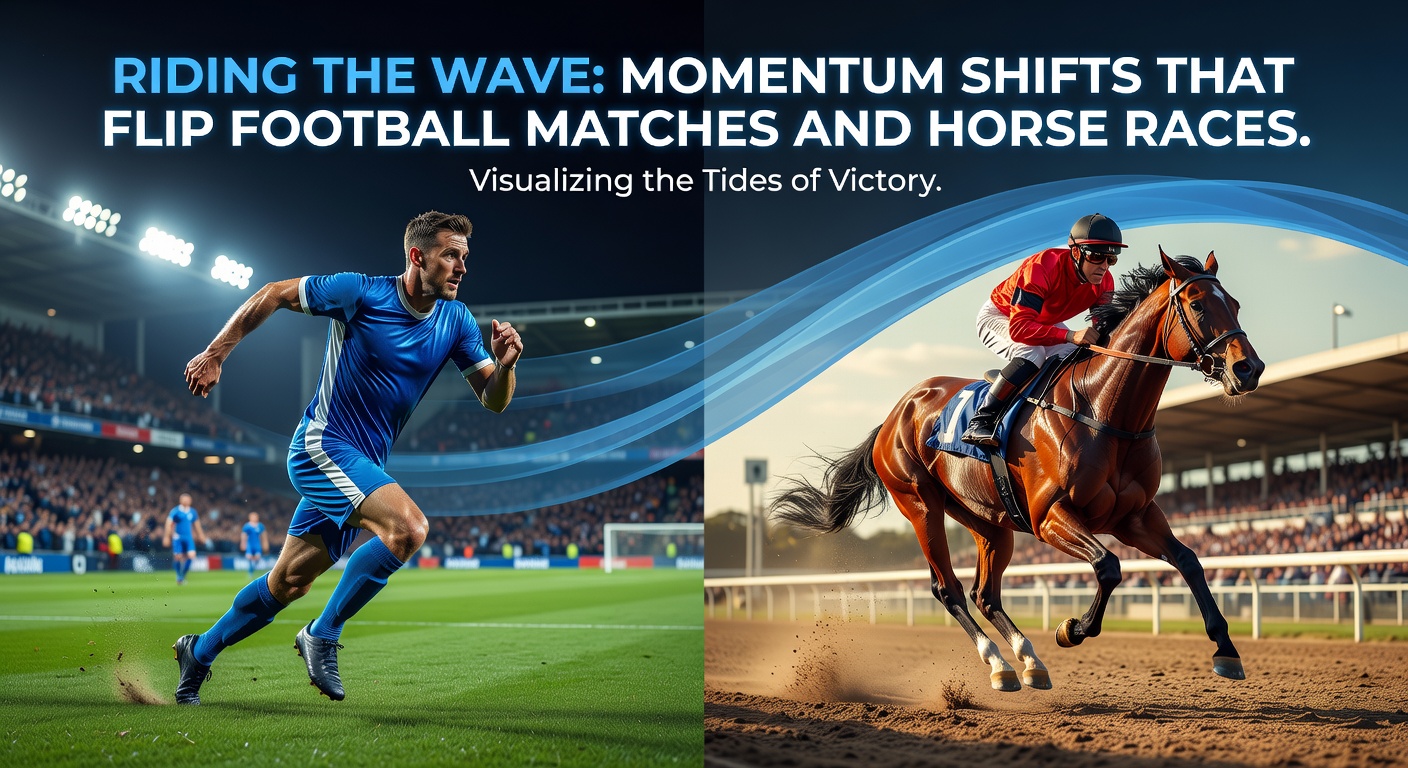 Horses thundering down the track in a tight race, one breaking away mid-field to seize momentum toward the finish line