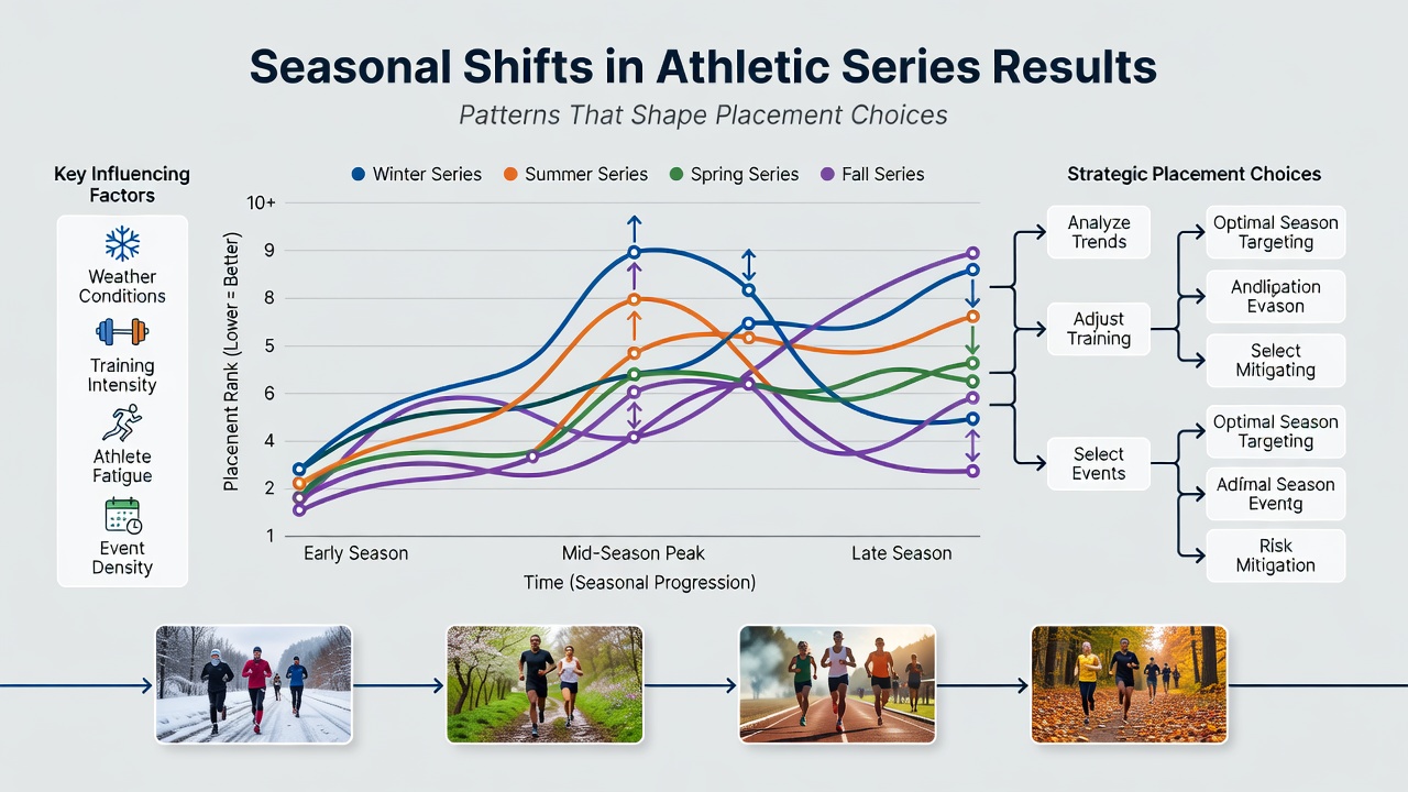 Sports performance data charts illustrating placement shifts in athletic series across seasonal changes