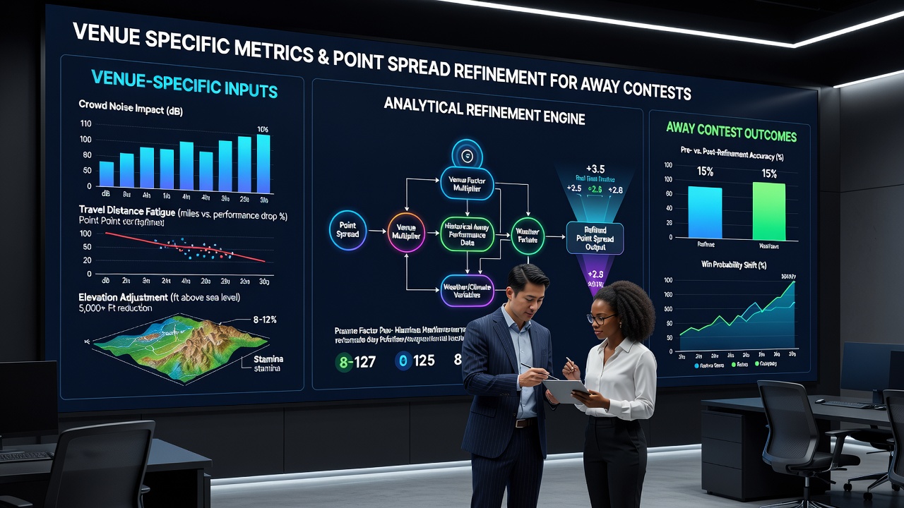 Data visualization charts showing venue metrics applied to point spread models